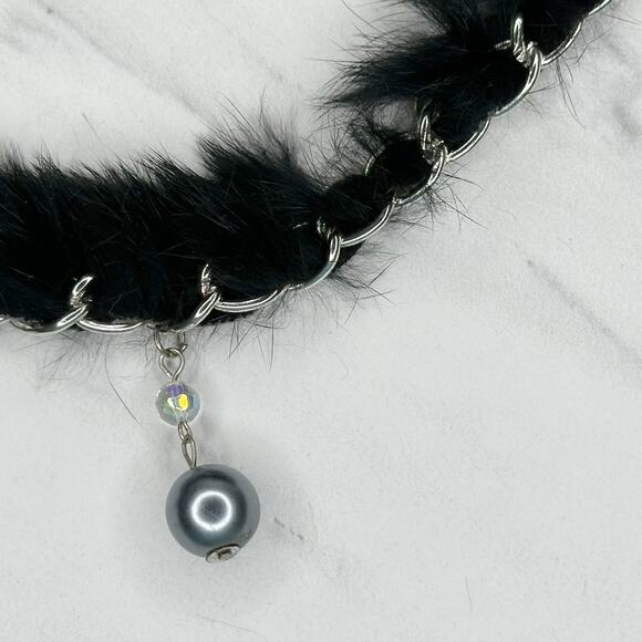 Beaded Fur Woven Silver Tone Chain Link Belt One Size OS Boho ✨ - Picture 5 of 13